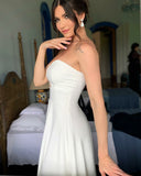 Simple Sweetheart A-Line Satin Prom Dress Hollowed-Out Evening Dress