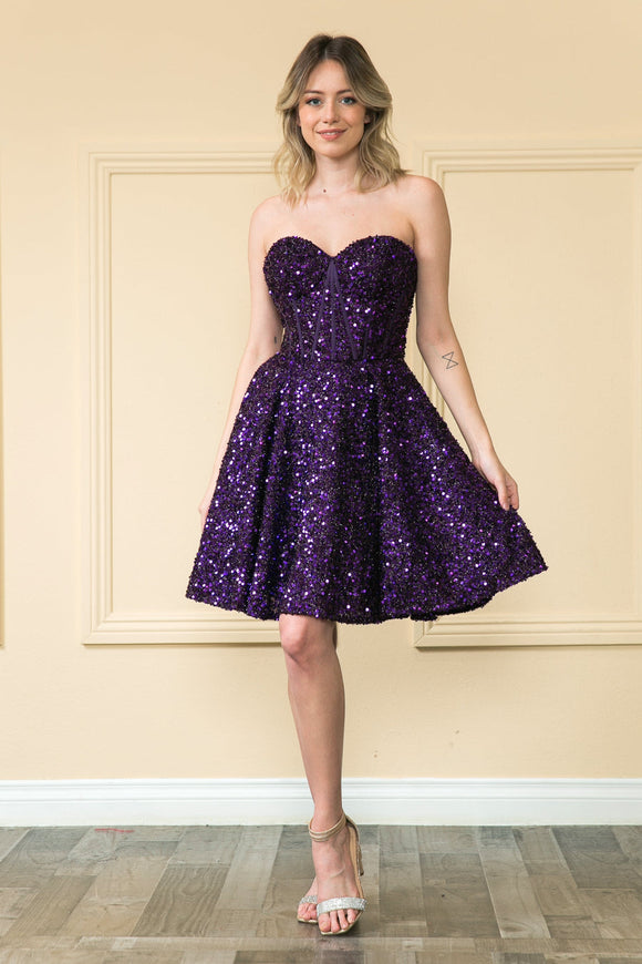 Strapless Velvet Sequined Homecoming Dress Sweetheart Mini Prom Dress