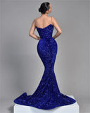 Sweetheart Sequined Long Evening Dress Spaghetti Straps Mermaid Prom Dress