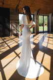 Ivory Mermaid Satin Bridal Gowns Trumpet Sleeves Wedding Dress