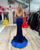 Elegant V-Neck Velvet Mermaid Evening Dress Sexy Backless Prom Dress