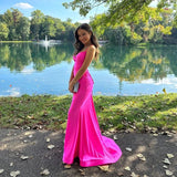 Simple V-Neck Satin Mermaid Homecoming Dress Sexy Backless Prom Dress