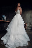 Ivory A Line Lace Bridal Gowns Spaghetti Straps Ruffles Wedding Dress