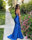 Elegant Sleeveless Mermaid Long Homecoming Dress V-Neck Prom Dress