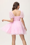 Short Sleeves Tulle Homecoming Dress Sweetheart Mini Prom Dress