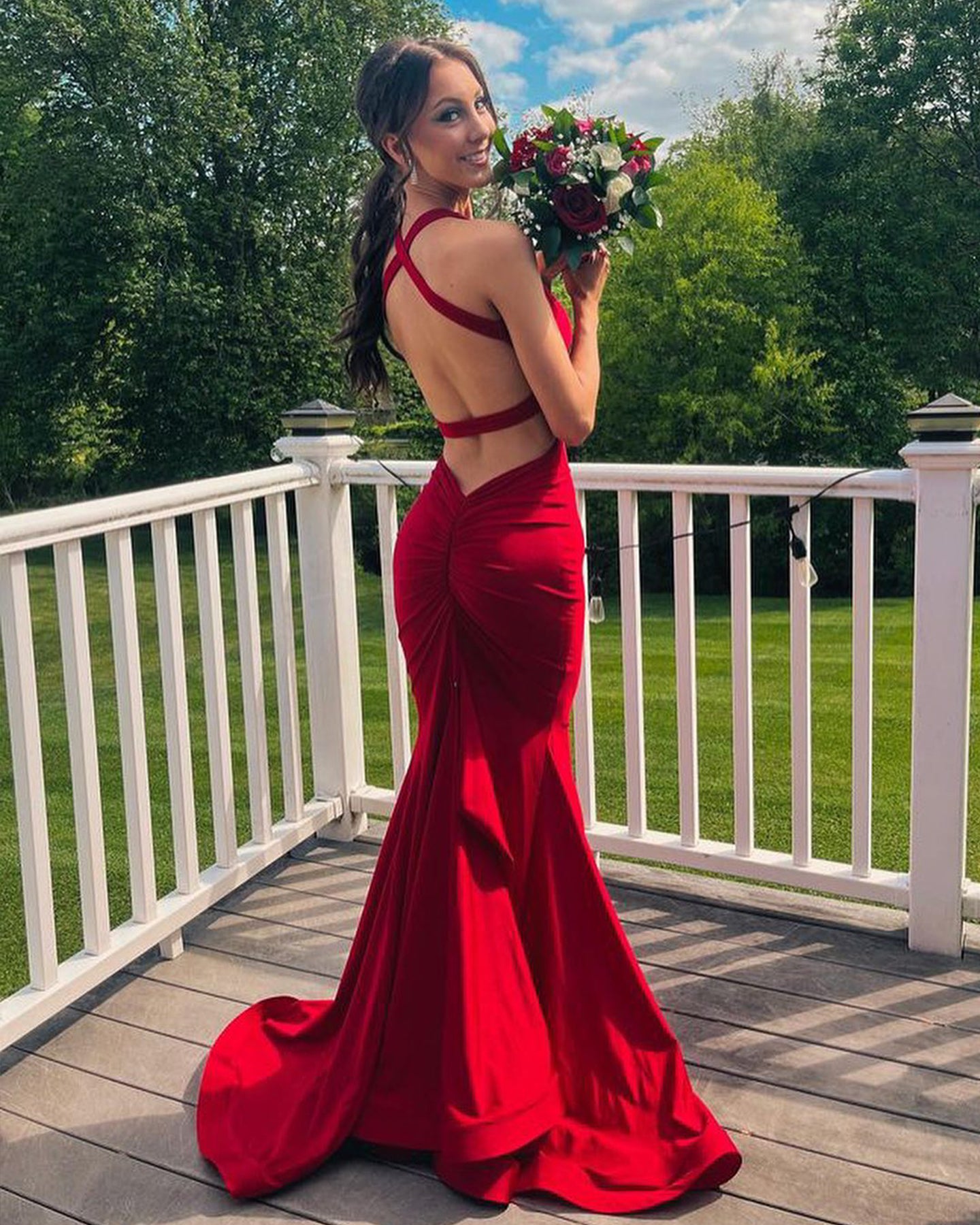 Red Mermaid Long Homecoming Dress Sexy Backless Prom Dress – Agustaprom