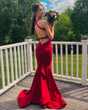 Red Mermaid Long Homecoming Dress Sexy Backless Prom Dress