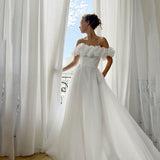 Ivory A-Line  Flower Short Sleeves Bridal Gown