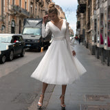Knee-Length Long Sleeves Short Satin Wedding Dress