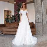Ivory Satin and Tulle Long A-Line Wedding Dress