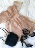 A-Line Off-the-Shoulder Short Pink Organza Homecoming Dress