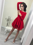 A-Line Bateau Long Sleeves Above-Knee Black Homecoming Party Dress