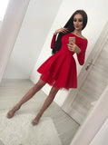 A-Line Bateau Long Sleeves Above-Knee Black Homecoming Party Dress
