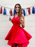 Short V-Neck Open Back Red Homecoming Dress