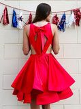 Short V-Neck Open Back Red Homecoming Dress