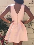 A-Line Deep V-Neck Pink Above knee Satin Homecoming Dress