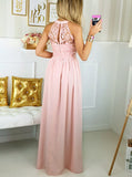 A-Line Lace Split Floor-Length Pink Long Prom Dress