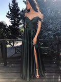 A-Line Off-the-Shoulder Dark Red Long Prom Dress with Split