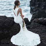 Sexy Mermaid Satin V-Neck Beach Bridal Gown