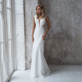 V-Neck Trumpet Satin Wedding Gowns With Bow