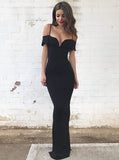 Elegant Off Shoulder Short Sleeves Long Black Mermaid Prom Dress