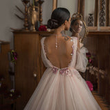Puff Sleeves Backless Ball Gown Wedding