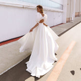 Scoop Neckline Lantern Sleeves Satin Bridal Gowns