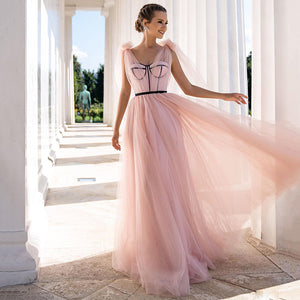Sweetheart Adjustable Bows Straps Tulle Evening Dress