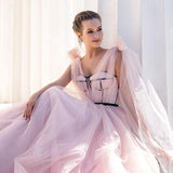 Sweetheart Adjustable Bows Straps Tulle Evening Dress