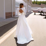 Long Sleeves  Open Back A-Line Wedding Dress